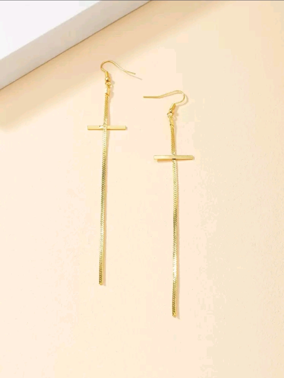 Gold Cross Dangle Earrings