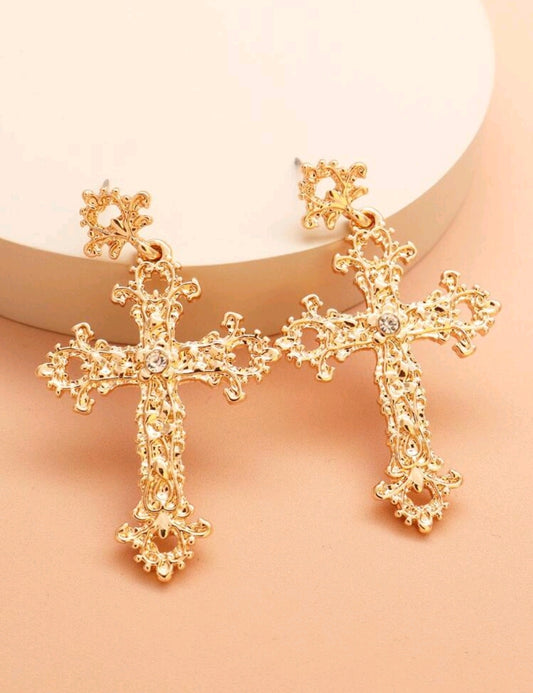 Large Gold Cross Earrings