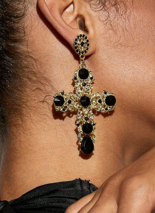 Black & Gold Cross Earrings