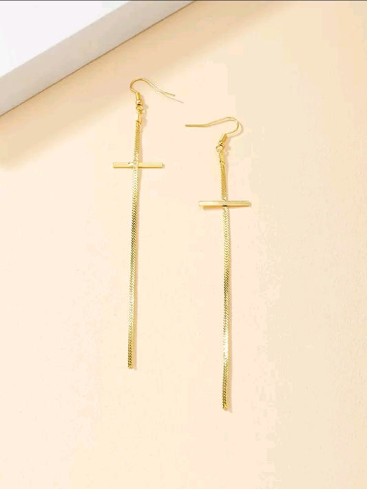 Gold Cross Dangle Earrings